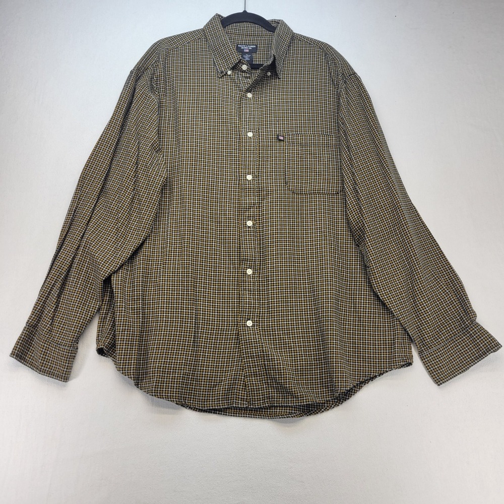 Ralph Lauren Button Down Shirt Mens XL Yellow Houndstooth Long Sleeve Cotton